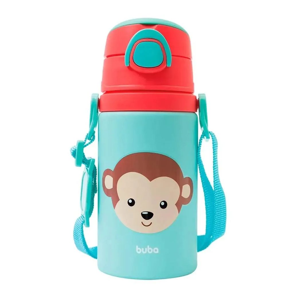 Garrafinha Alumínio E Canudo Macaco 450Ml Buba
