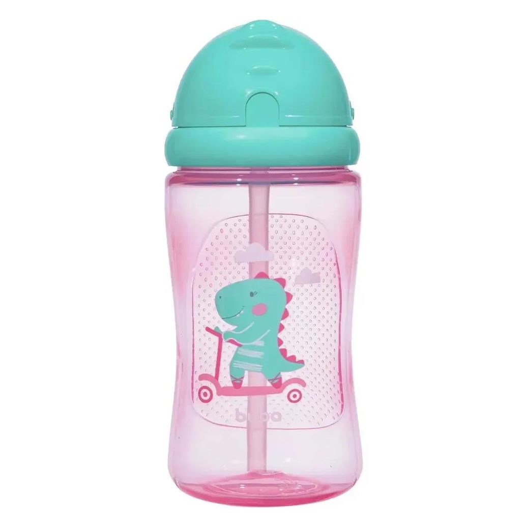 Garrafinha Com Canudo Dino 400Ml Rosa Buba