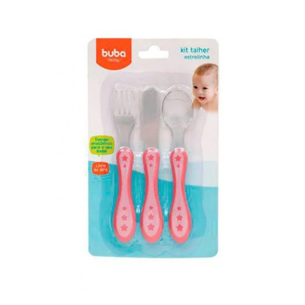 Kit Talheres Inox Estrelinha Rosa Buba