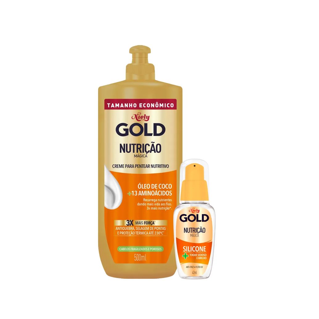 Kit Niely Gold Nutrição Mágica Creme de Pentear 500ml + Silicone para Cabelo 42ml