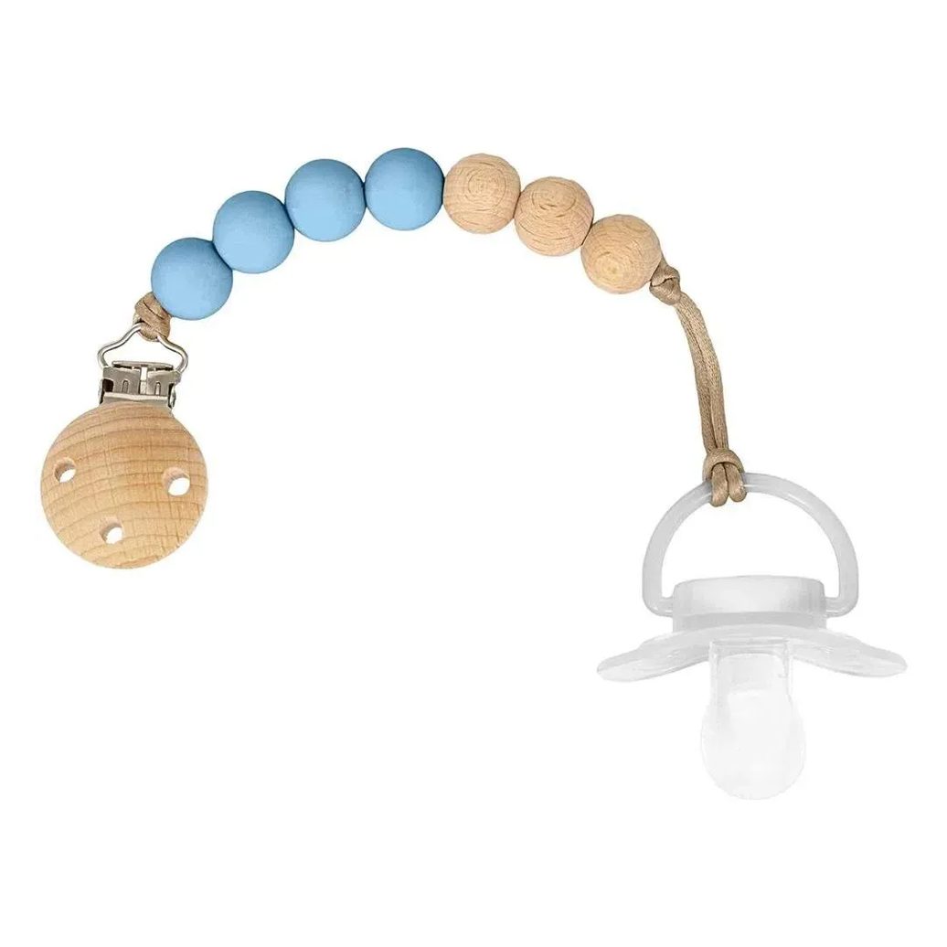 Prendedor De Chupeta Bambu E Silicone Azul Buba