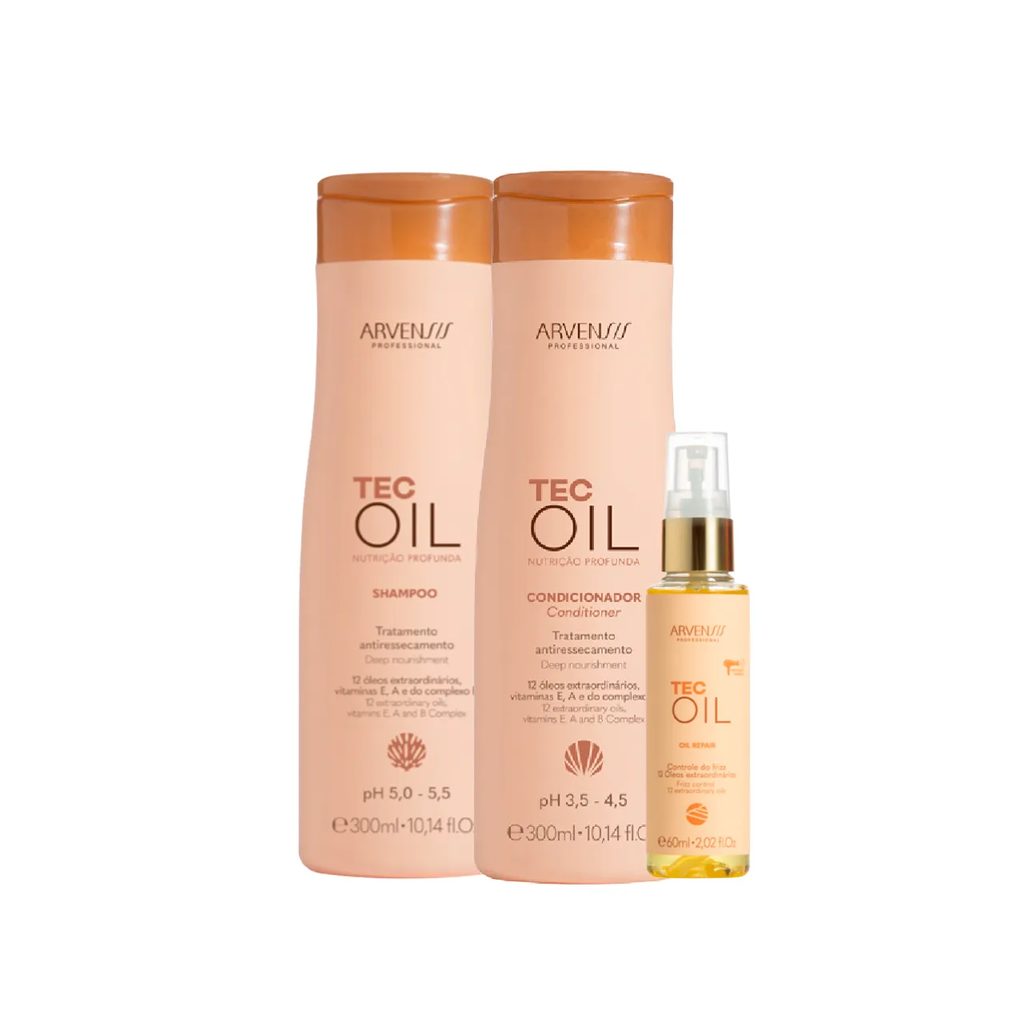 Kit Arvensis Tec Oil Nutrição Profunda Shampoo 300ml + Condicionador 300ml + Óleo Reparador 45ml