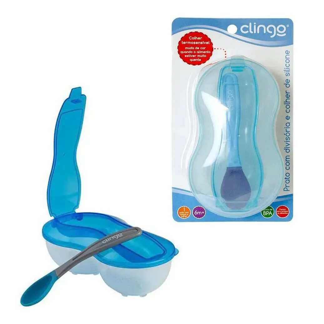 Prato Com Divisória E Colher Azul +6M Clingo
