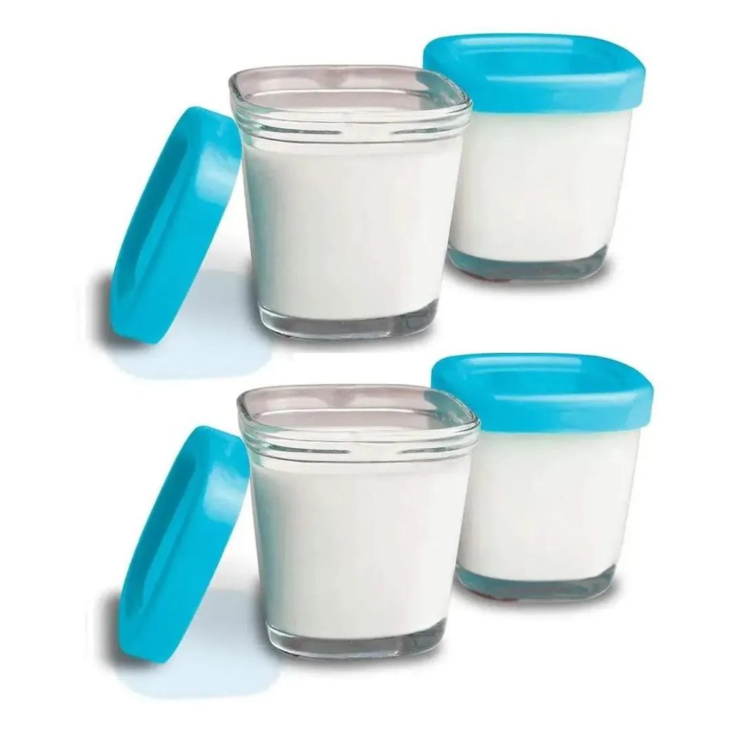 Potes De Vidro Armazenamento Leite E Papinhas C/4 Azul Clingo