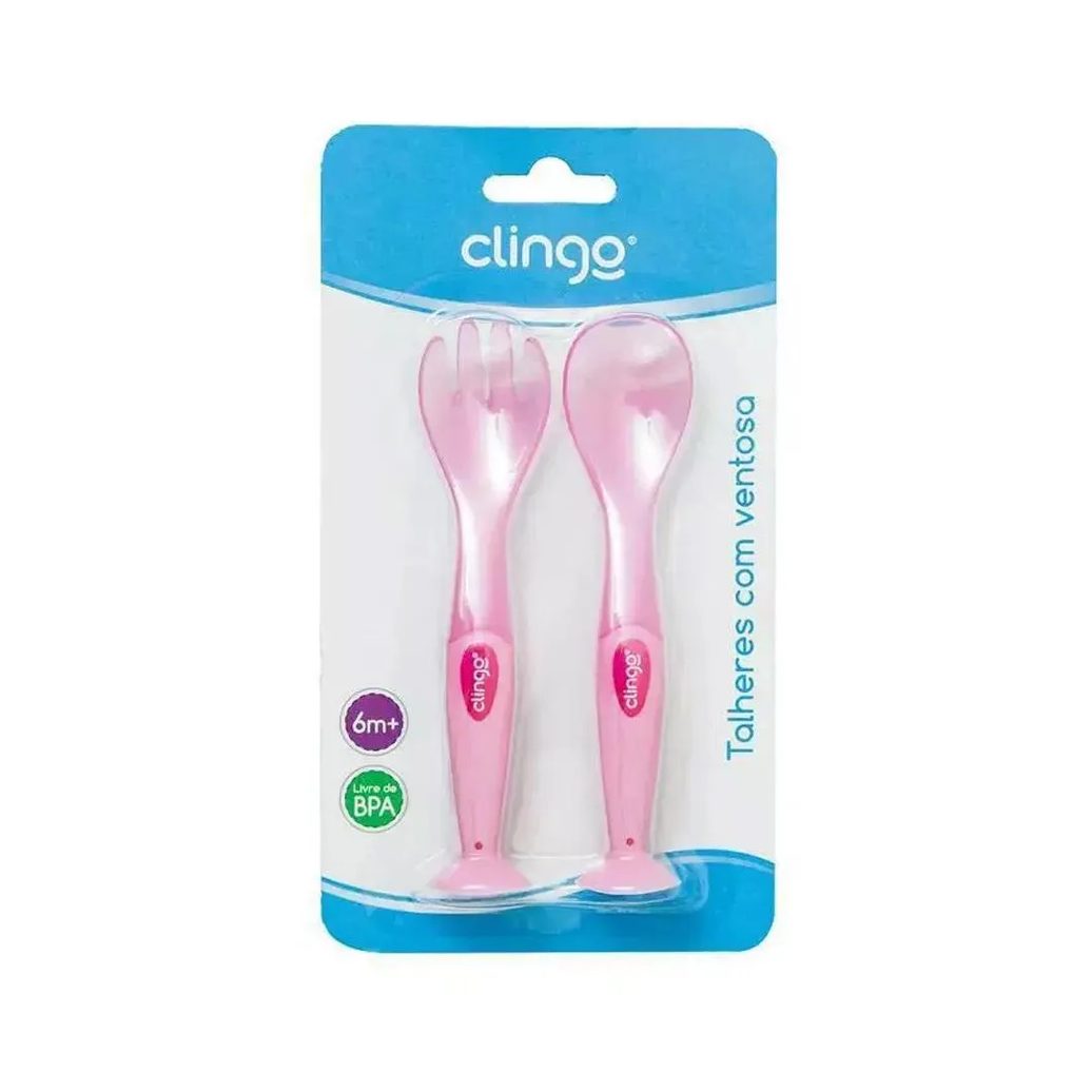 Colher E Garfo Com Ventosa Rosa 2Und Clingo