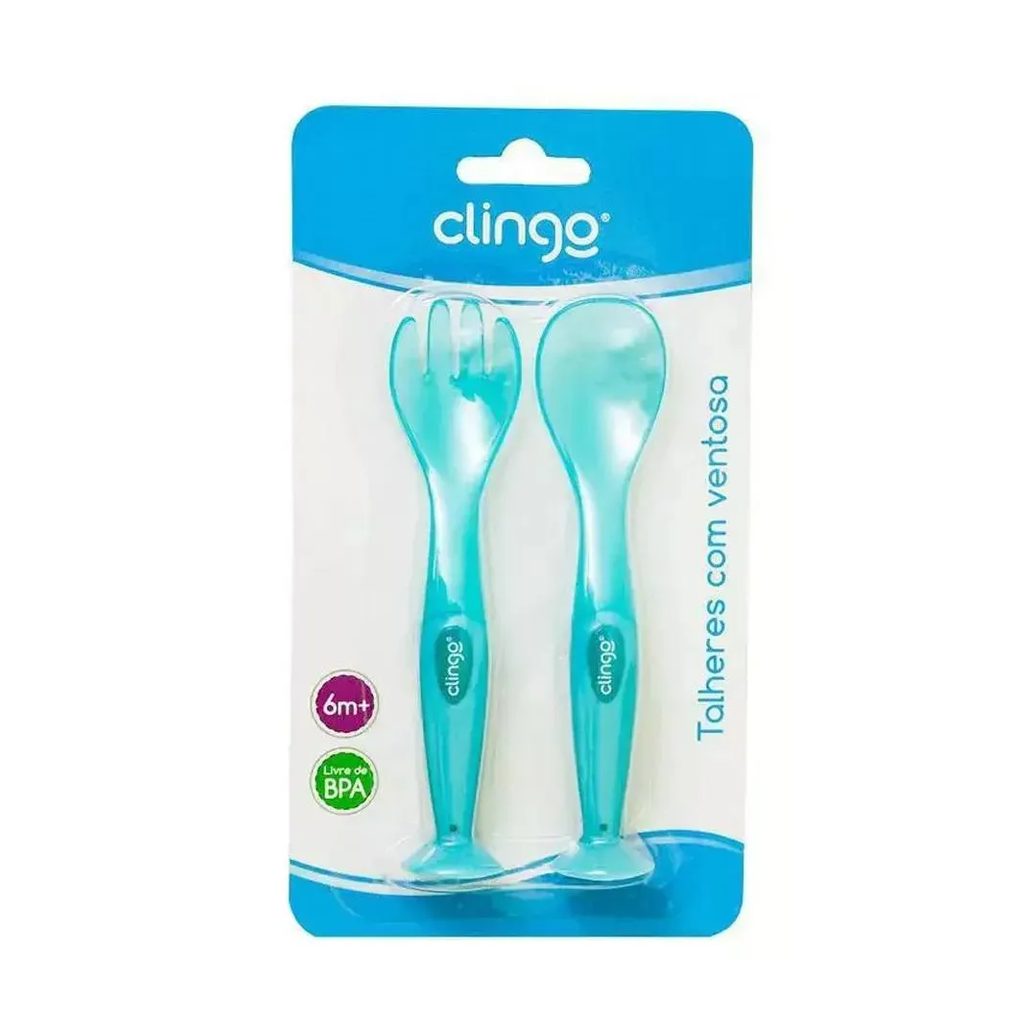 Colher E Garfo Com Ventosa Azul 2Und Clingo