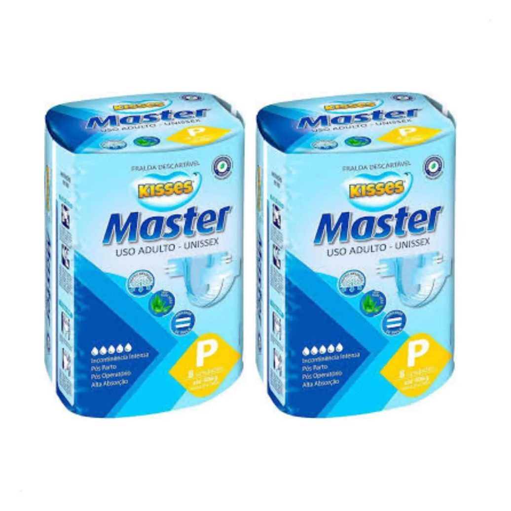 Kit 2 Fralda Geriatri Kisses Master Adul Alta Absorção Tam P