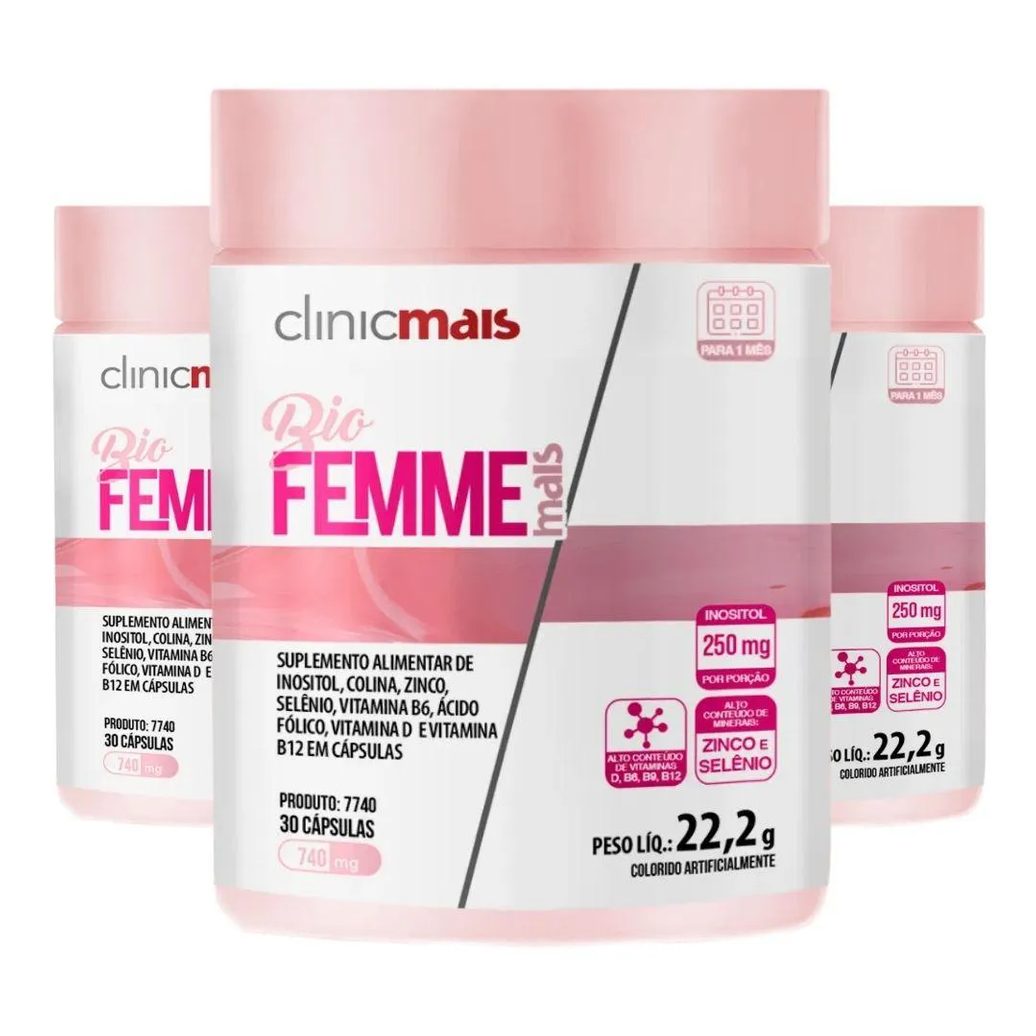 Kit 3X Bio Femme (Inositol Com Vitaminas) 30 Cápsulas - Clinicmais