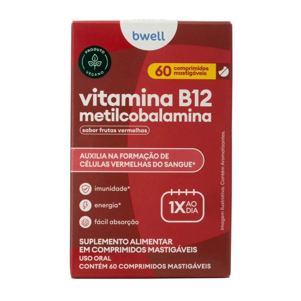 Vitamina B12 Bwell Frutas Vermelhas 60 Comprimidos Mastigáveis