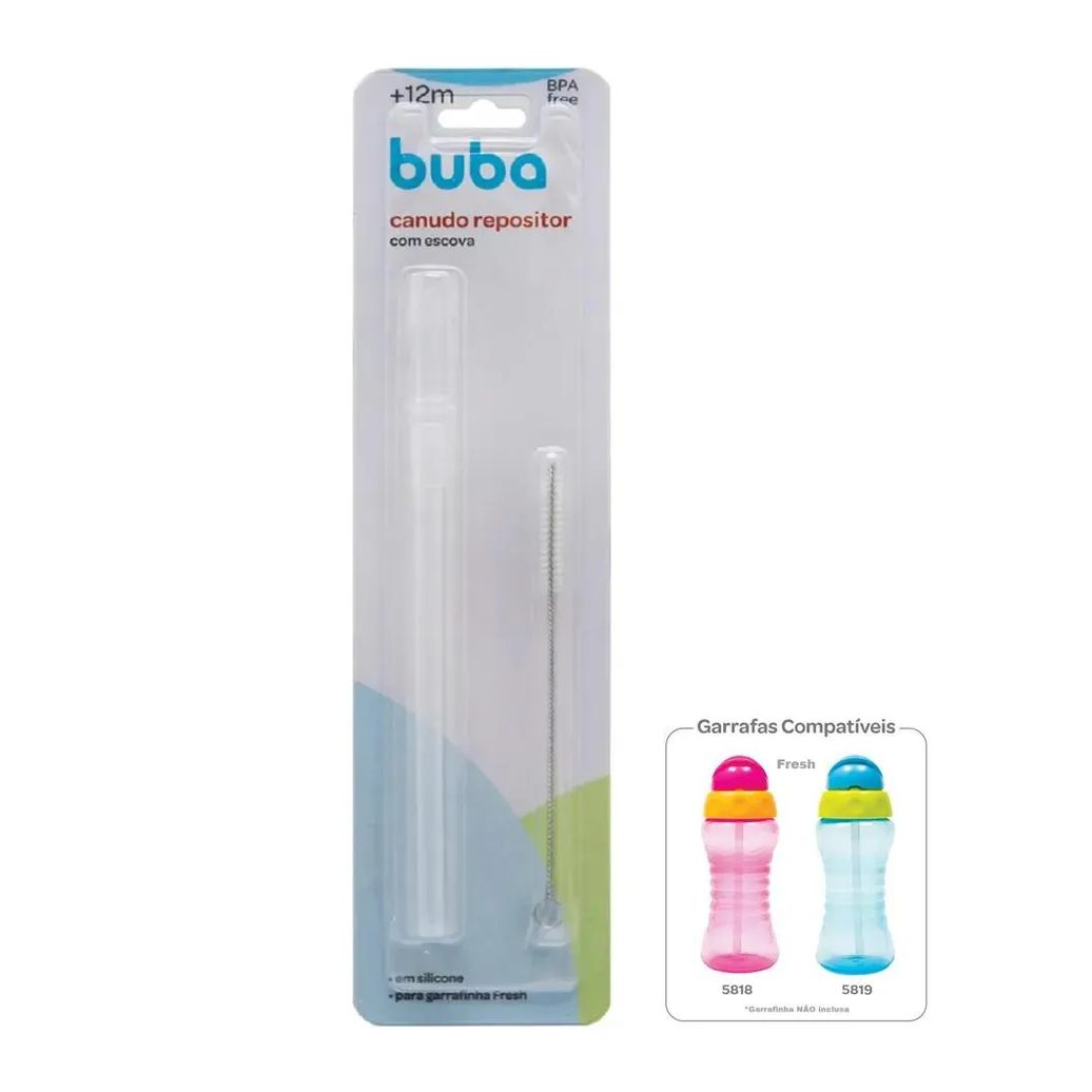 Canudo de Silicone para Garrafinha Fresh + Escova Buba