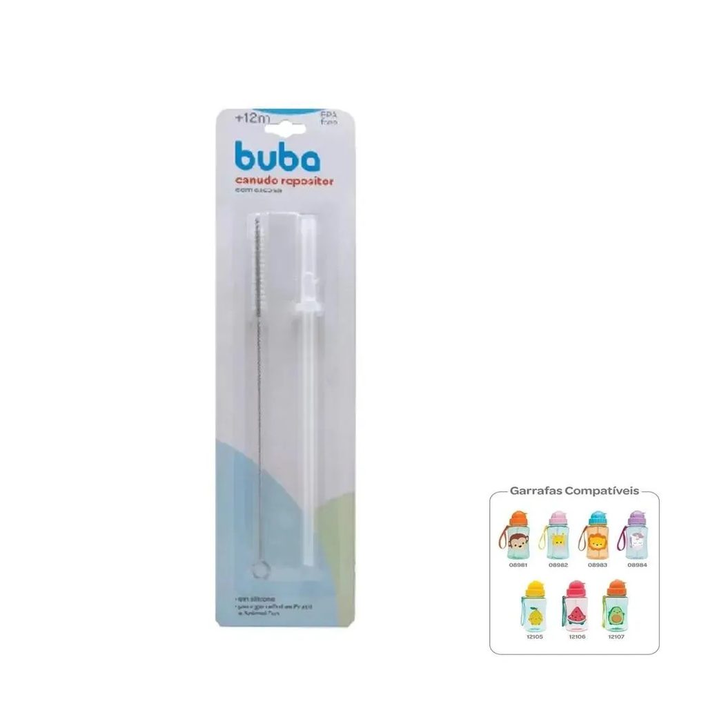 Canudo de Silicone para Garrafinha Fun + Escova Buba