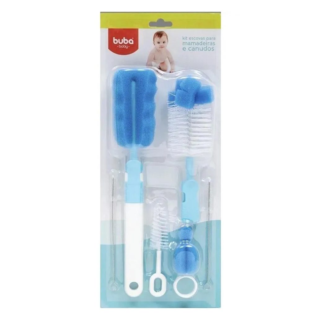 Kit Escovas para Mamadeiras e Canudos Azul Buba