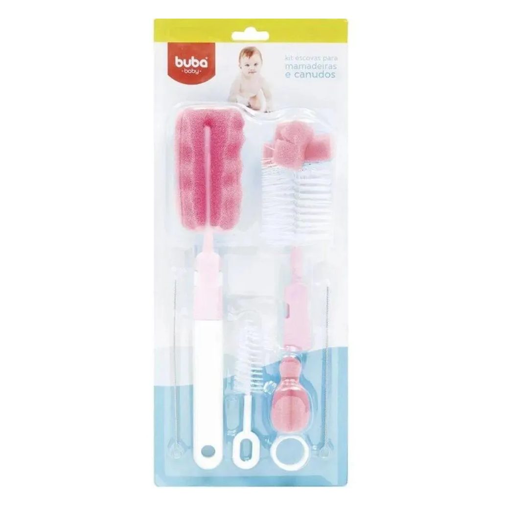 Kit Escovas para Mamadeiras e Canudos Rosa Buba