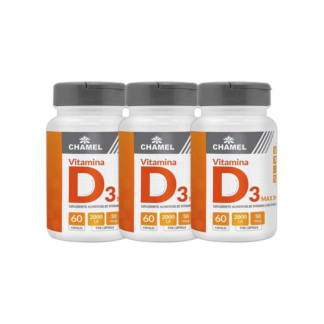 Kit 3X Max Vitamina D3 500Mg 60 Cps - Chamel