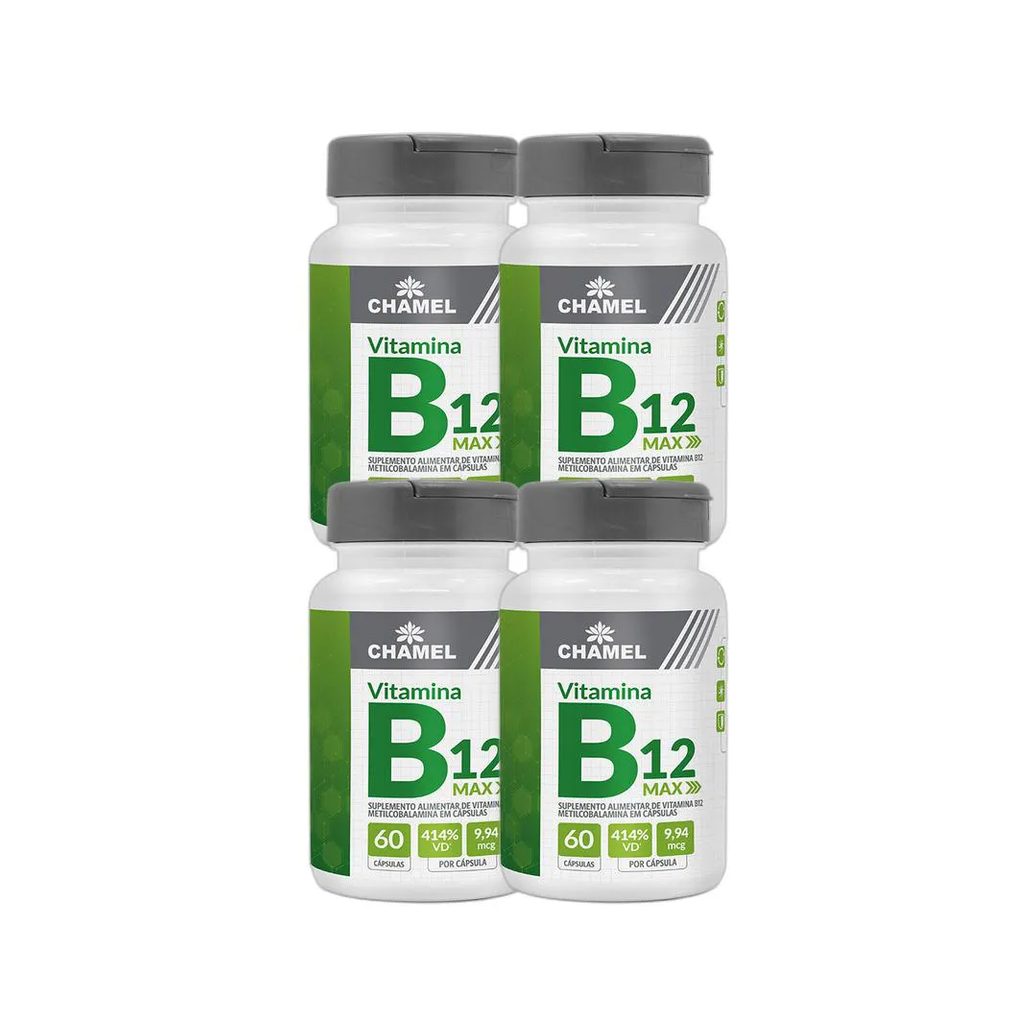Kit 4X Max Vitamina B12 Metilcobalamina 60 Cps - Chamel