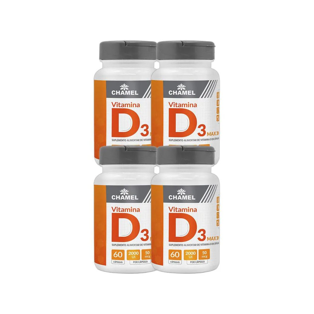 Kit 4X Max Vitamina D3 500Mg 60 Cps - Chamel