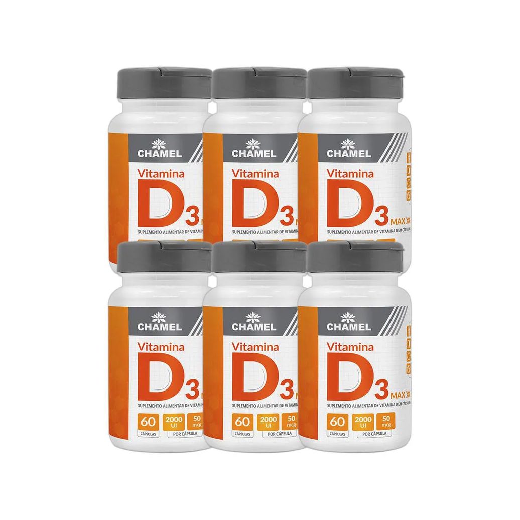 Kit 6X Max Vitamina D3 500Mg 60 Cps - Chamel