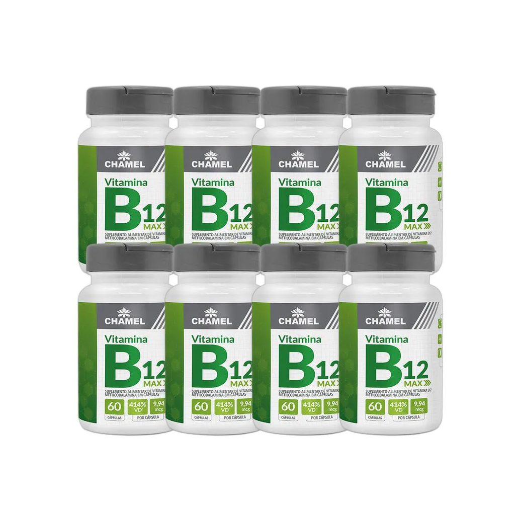 Kit 8X Max Vitamina B12 Metilcobalamina 60 Cps - Chamel