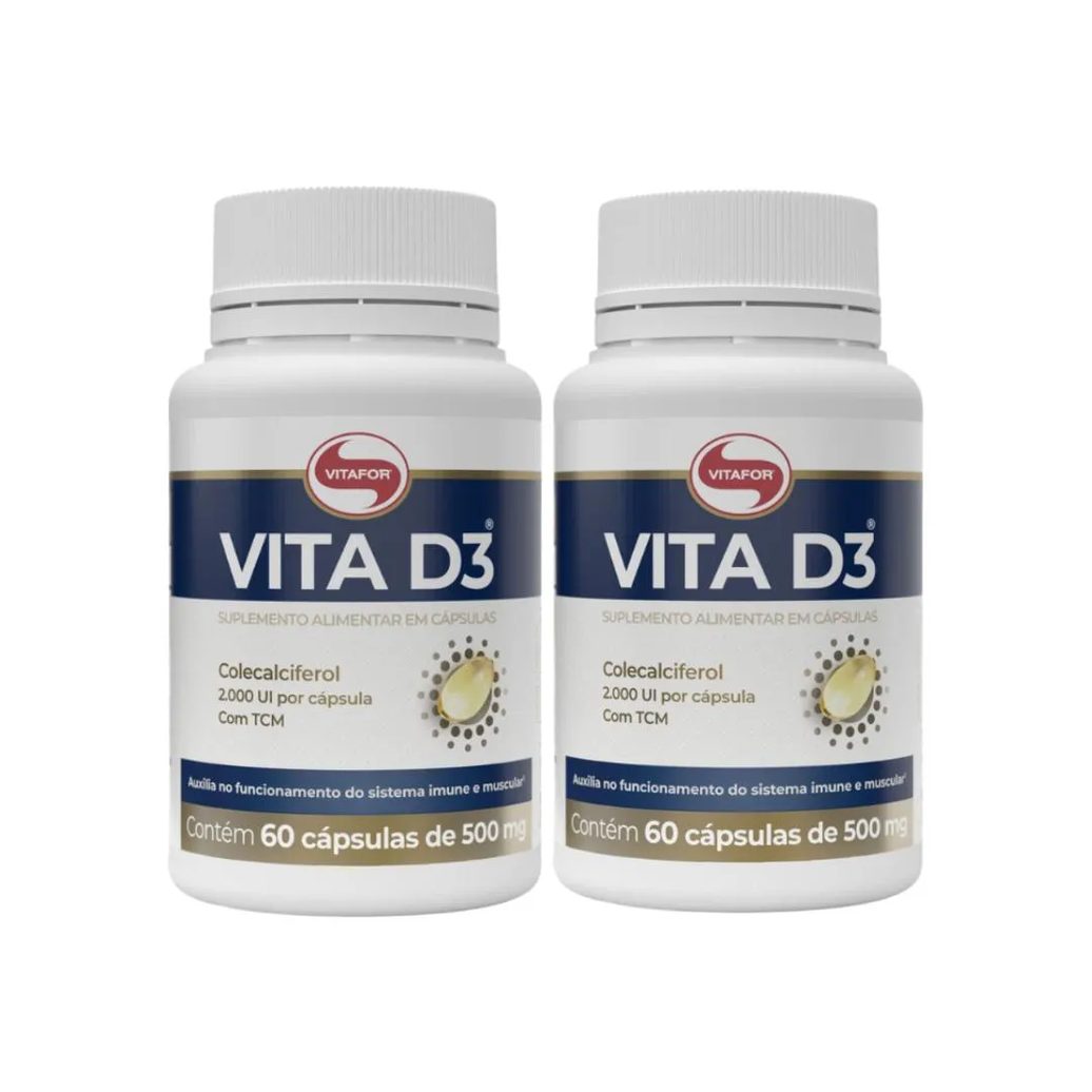 Kit 2X Vitamina D3 2000Ui 60 Caps. Vitafor