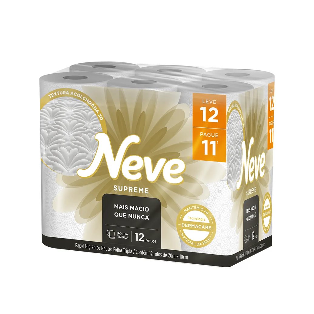 Papel Higiênico Neve Supreme Folha Tripla 12 rolos