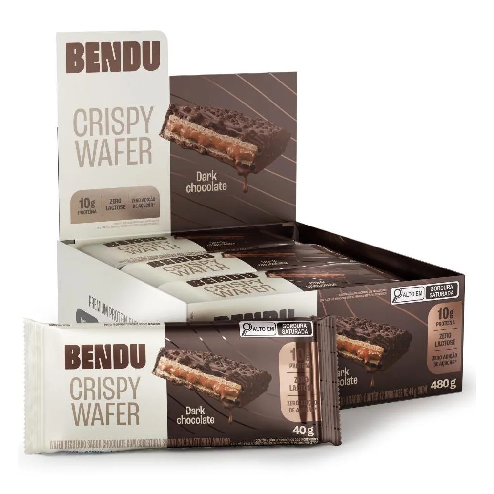 Wafer Bendu Crispy Caixa (12 Un) - Sabor Dark Chocolate - Zero Lactose