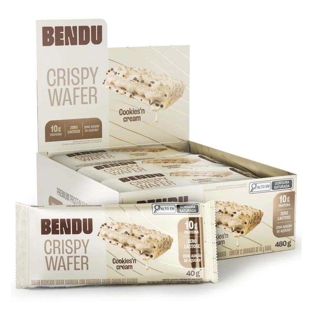 Wafer Bendu Crispy Caixa (12 Un) - Sabor Cookies Cream - Zero Lactose