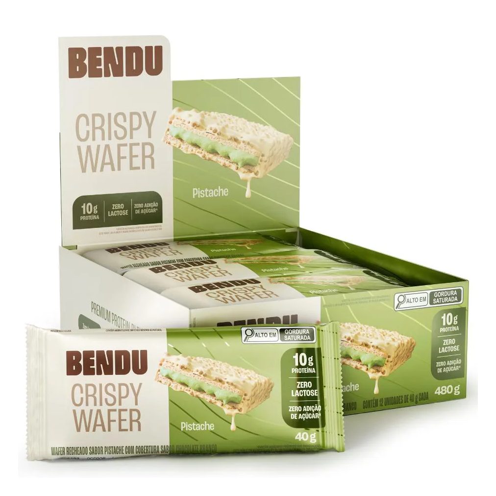 Wafer Bendu Crispy Caixa (12 Un) - Sabor Pistache - Zero Lactose
