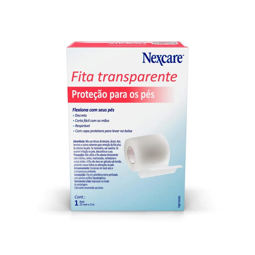 Fita Protetora para os Pés Nexcare Transparente com 1 rolo de 25mmx3m