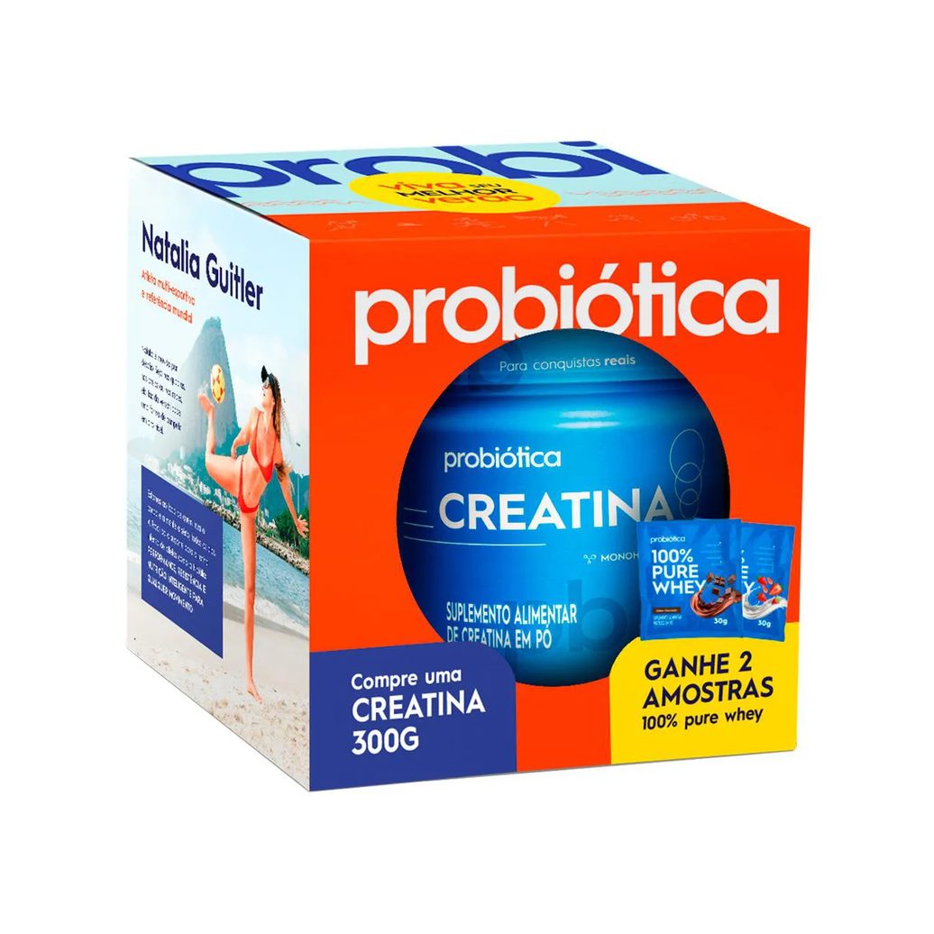 Kit Probiótica Creatina 300g + Whey Protein Chocolate e Iorgute com Morango 30g 2 sachês
