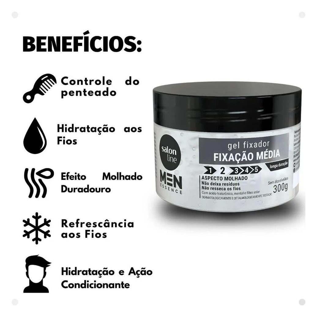 Gel Fixador Salon Line Men Essence Fixação Média Aspecto Molhado 300g