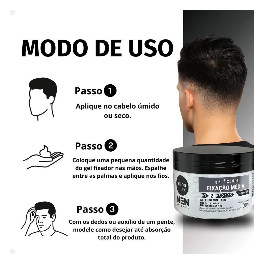 Gel Fixador Salon Line Men Essence Fixação Média Aspecto Molhado 300g