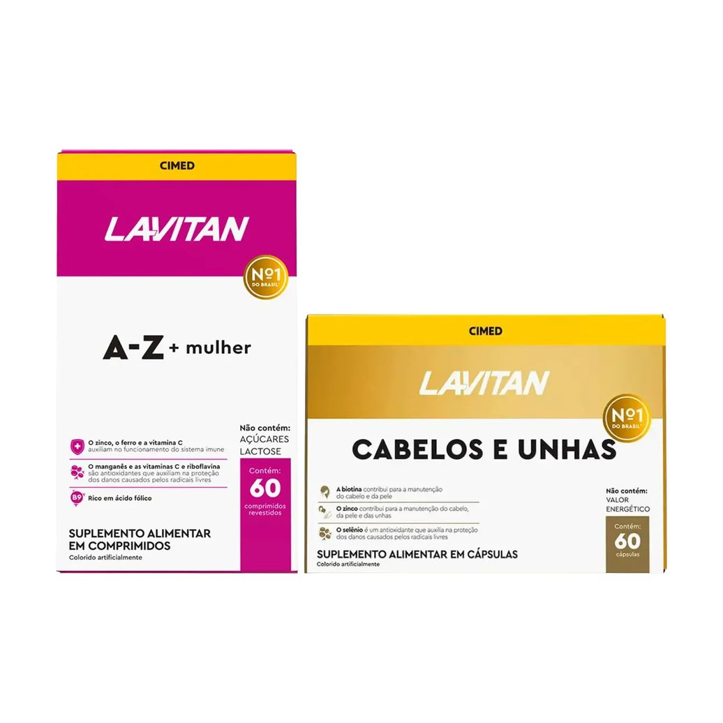 Kit Polivitamínico Lavitan A-Z Mulher 60 comprimidos + Cabelos e Unhas 60 cápsulas