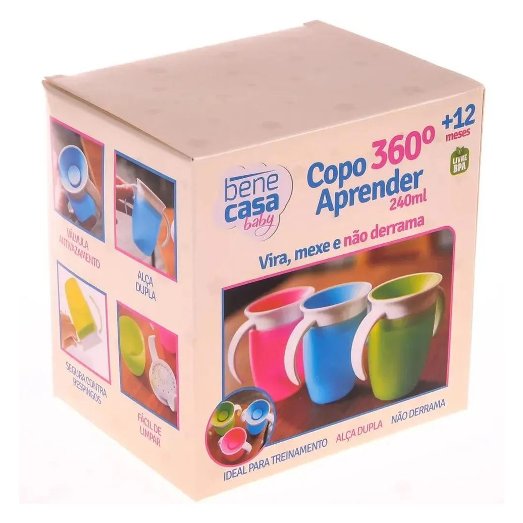 Copo 360º com Alça 240Ml +12M Azul Bene Casa