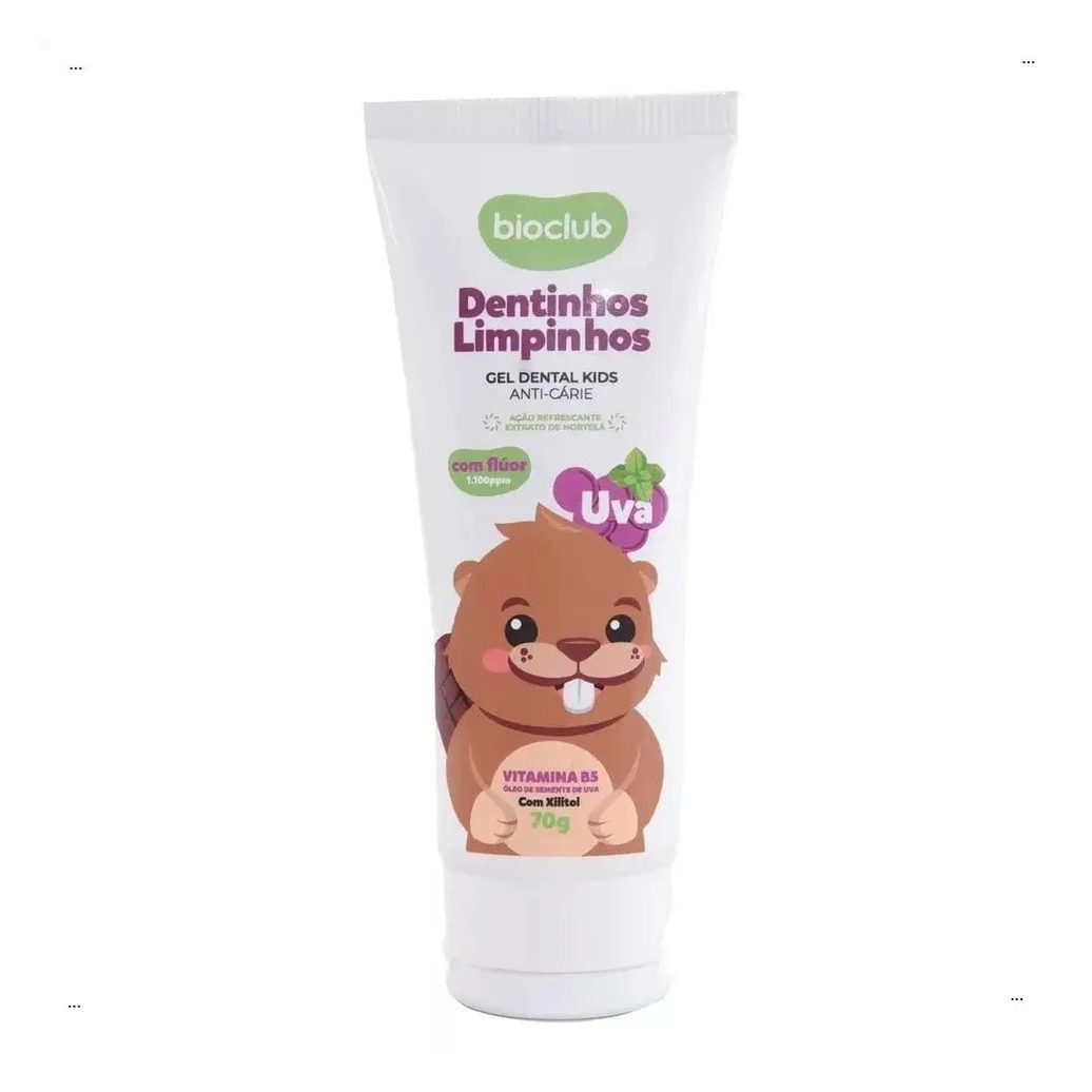 Gel Dental Infantil 70G - Dentinhos Limpinhos Uva Vegano Bioclub