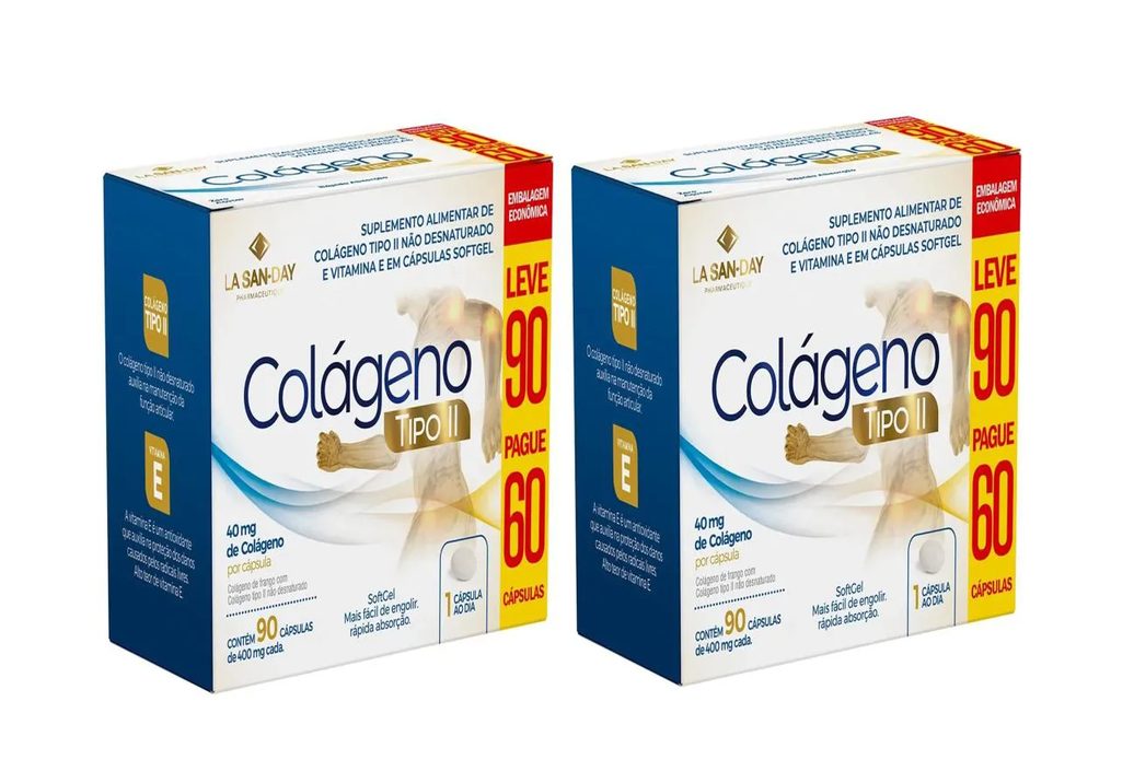 Kit 2 Colágeno Tipo 2 Não Desnaturado L90p60 cápsulas La San Day