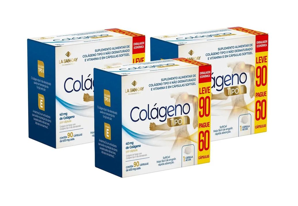 Kit 3 Colágeno Tipo 2 Não Desnaturado L90p60 cápsulas La San Day