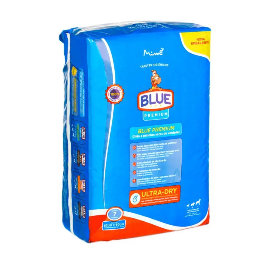 Tapete Higiênico Blue Original Premium com 07 Unidades de 82X60Cm