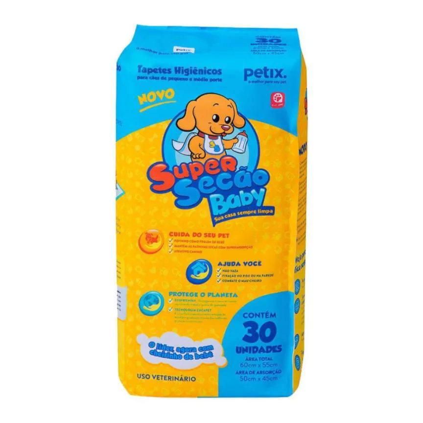 Tapete Higiênico Petix Super Secão Baby 30Un 60X55Cm