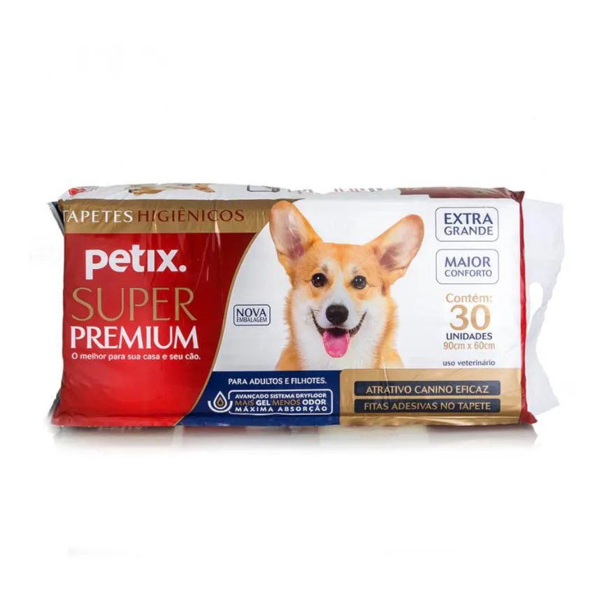 Tapete Higiênico Super Premium Petix 30Un 90X60Cm para Cães