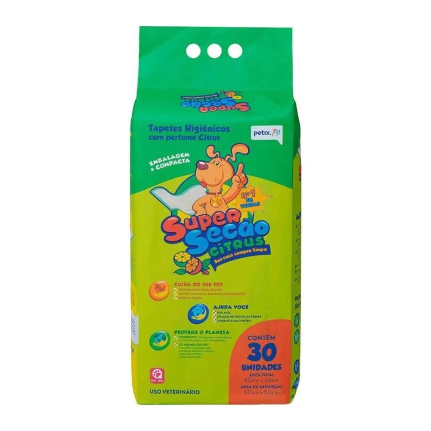 Tapete Higiênico Super Secão Citrus 30Un 80X60Cm para Cães