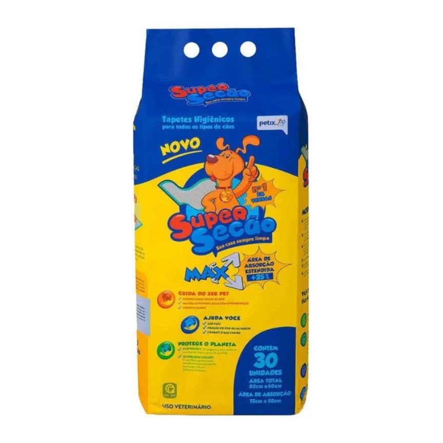 Tapete Higiênico Super Secão Max 80X60Cm 30Un para Cães