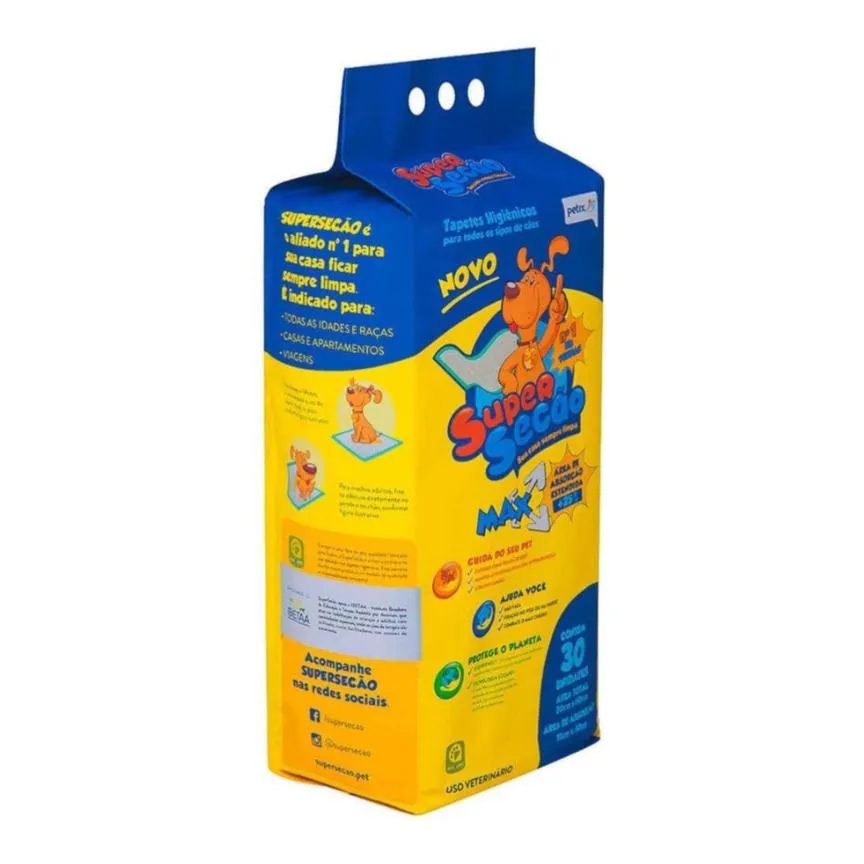 Tapete Higiênico Super Secão Max 80X60Cm 30Un para Cães