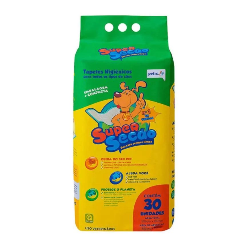 Tapete Higiênico Super Secão Petix 30Un 80X60Cm para Cães