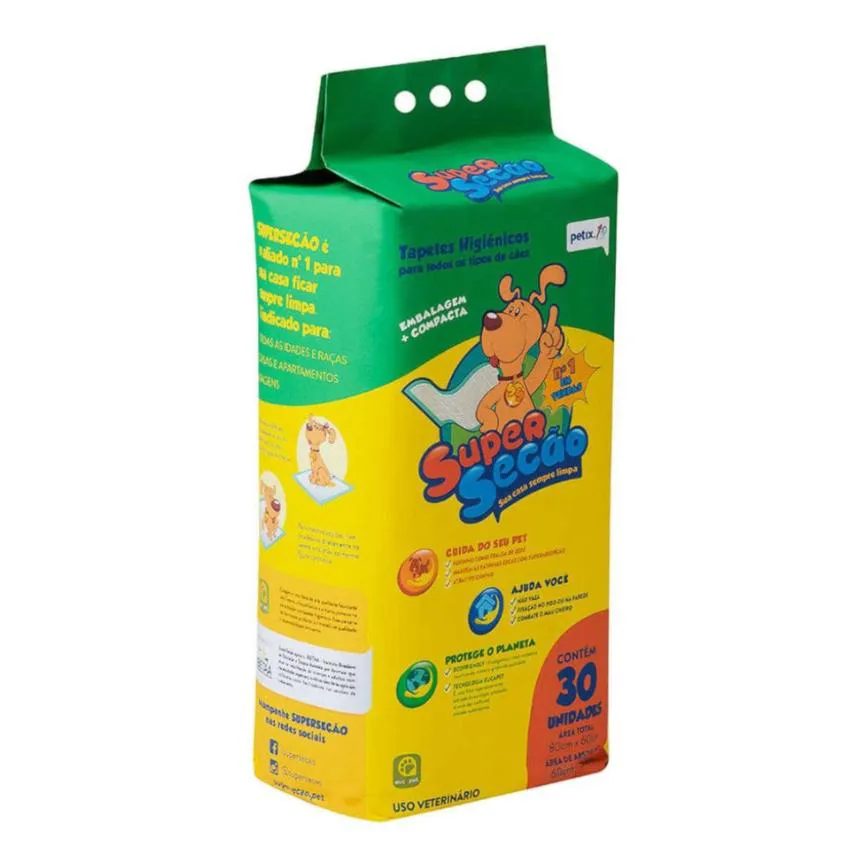 Tapete Higiênico Super Secão Petix 30Un 80X60Cm para Cães