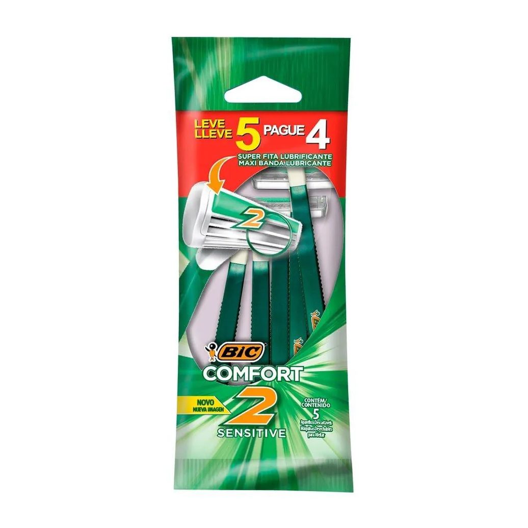 Aparelho Bic Comfort 2 Sensitive Embalagem com 5 unidades