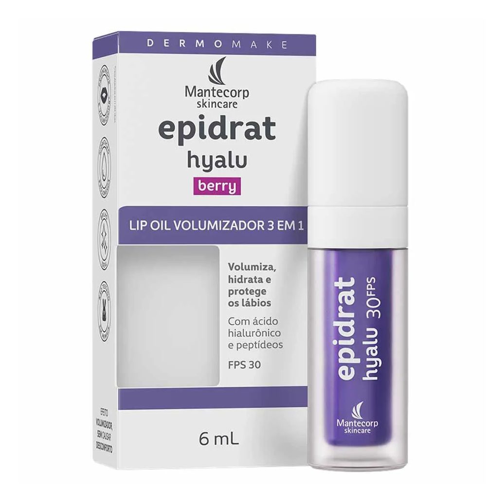 Hidratante Labial Volumizador Mantecorp Skincare Epidrat Hyalu Lip Oil Fps30 6Ml Berry