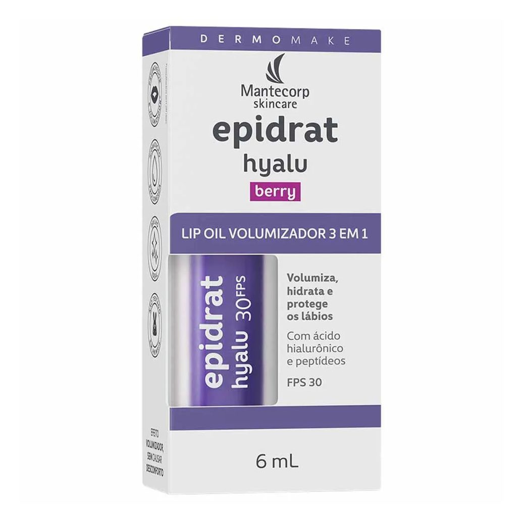 Hidratante Labial Volumizador Mantecorp Skincare Epidrat Hyalu Lip Oil Fps30 6Ml Berry