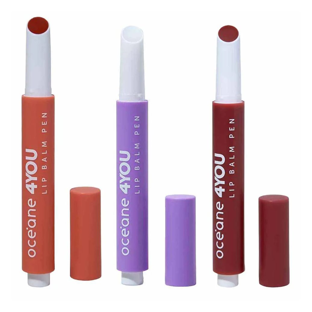 Océane 4 You Hidratante Labial Lip Balm Pen - Transparente + Coral + Vermelho KIT