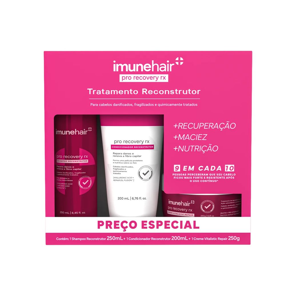 Kit ImuneHair Pack Pro Recovery RX Shampoo 250ml + Condicionador 200ml + Creme 250g