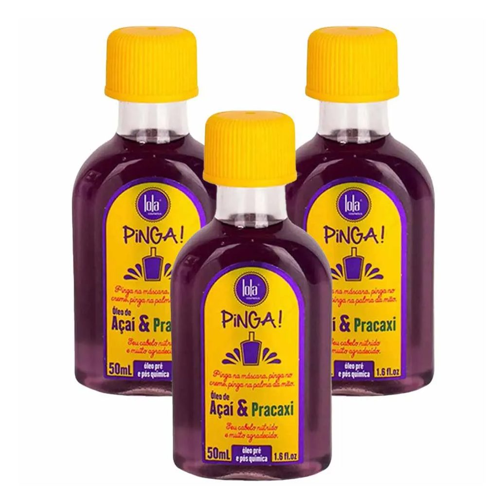 Lola Cosmetics Pinga Açai e Pracaxi Kit - Óleo Reparador Pós Quimica com 3 Unidades